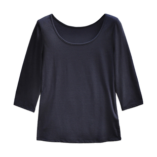 纯棉打底衫女七分袖春款薄款修身圆领t恤衫女针织长袖衫外穿纯色