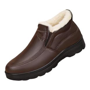 老北京布鞋男旗舰店冬季加绒加厚皮鞋中老年爸爸防水健步老人棉鞋