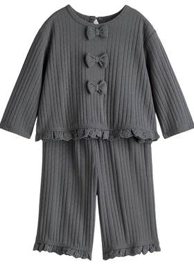 HM童装女婴套装2件式2026夏季新款蝴蝶结针织喇叭形套装1334551