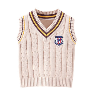 男童毛衣马甲男孩2025儿童宝宝秋冬厚加绒学院外穿针织毛线小背心