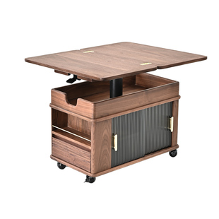 随意停升降可移动推车茶几黑胡桃木折叠功能沙发床头边柜实木边几