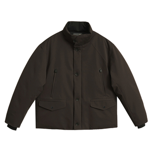 收留原创极简风立领棕色羽绒服男面包服多口袋高级冬季保暖外套