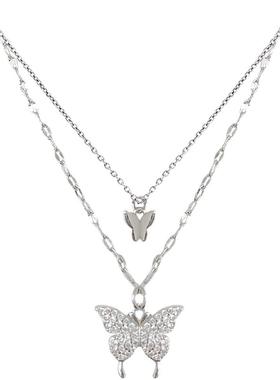 高级感双层叠戴蝴蝶项链女