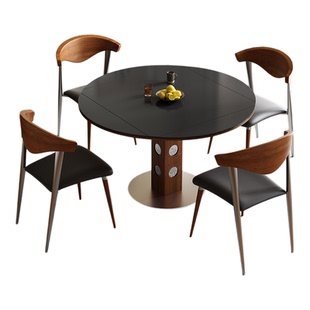 实木多功能餐台可变圆桌家用小户型轻奢岩板伸缩正方形折叠桌椅子