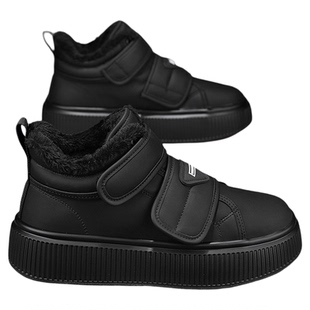 魔术贴男鞋冬季加绒保暖高帮棉鞋黑色厚底皮毛一体防水防滑雪地靴