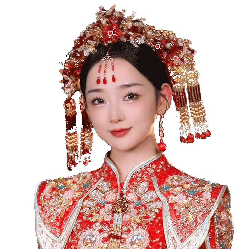 红色凤冠古风水晶发簪新娘