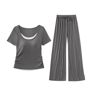 361°家居服带胸垫睡衣套装可外穿女款2026新款夏季休闲短袖长裤