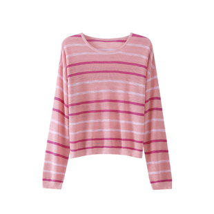 OSA欧莎条纹长袖针织衫女2026年春季新款轻薄宽松显瘦罩衫T恤上衣