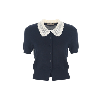 wanatrymiu系钩花领针织衫女