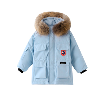 女童中长款大毛领羽绒服90绒