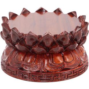 红木莲花底座实木圆形东木雕摆件加高莲花座莲花台红色座子