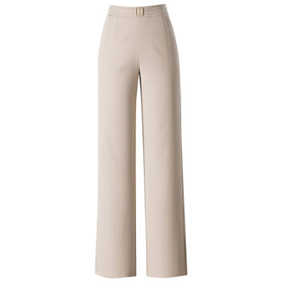 雅鹿天丝亚麻直筒裤女窄版阔腿裤