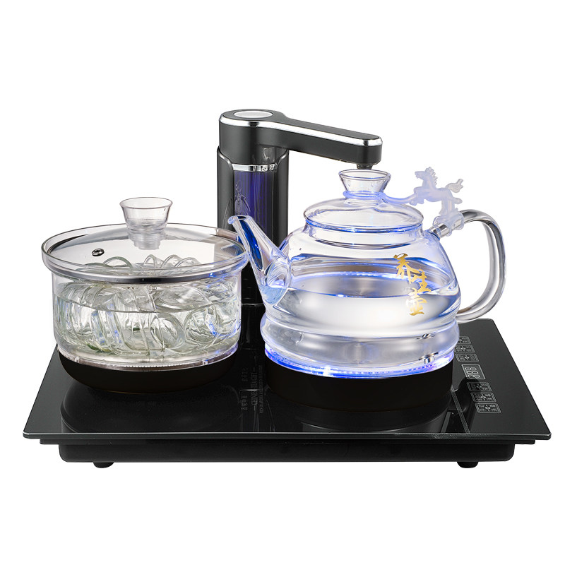 40X23全自动电热水壶老船木镶嵌茶炉自动旋转家用消毒煮茶组合套.