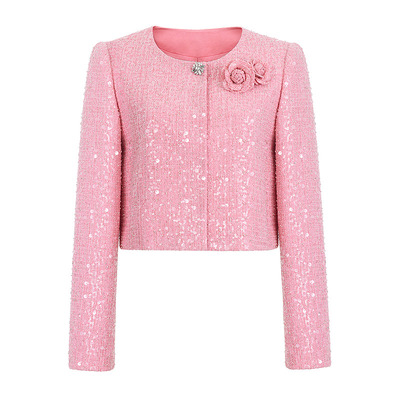 朗姿/MOJO AVENUE莫佐2025秋冬新款法式千金感香风外套女活力亮粉