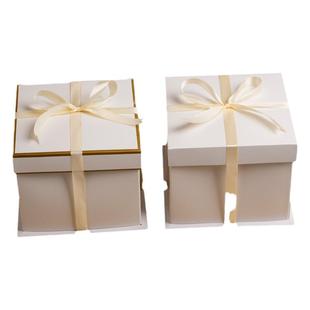 6/8/10/12寸白色三件套生日蛋糕盒 方形矮款翻糖盒 礼品盒 无丝带