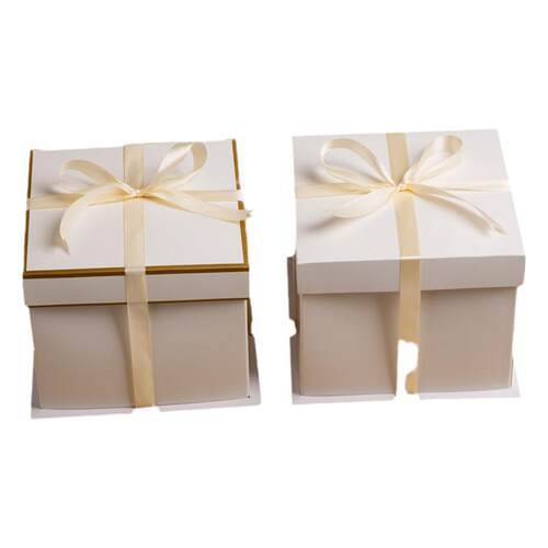 6/8/10/12寸白色三件套生日蛋糕盒 方形矮款翻糖盒5个起订无丝带