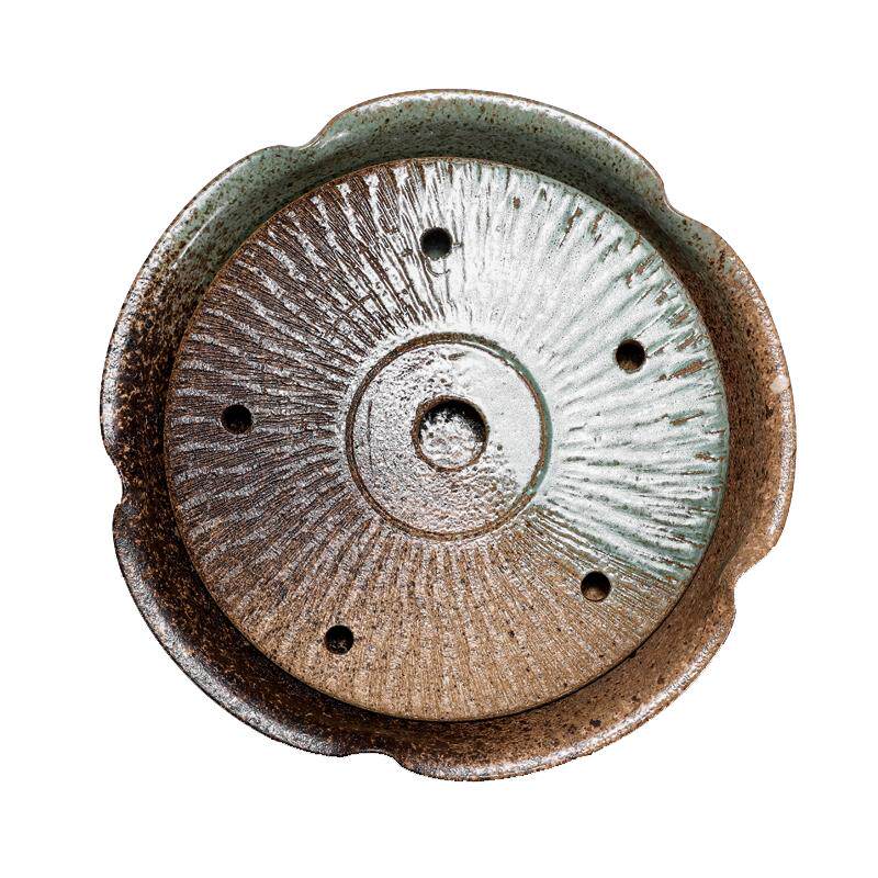 听壶居中式圆形粗陶宜兴手工茶盘