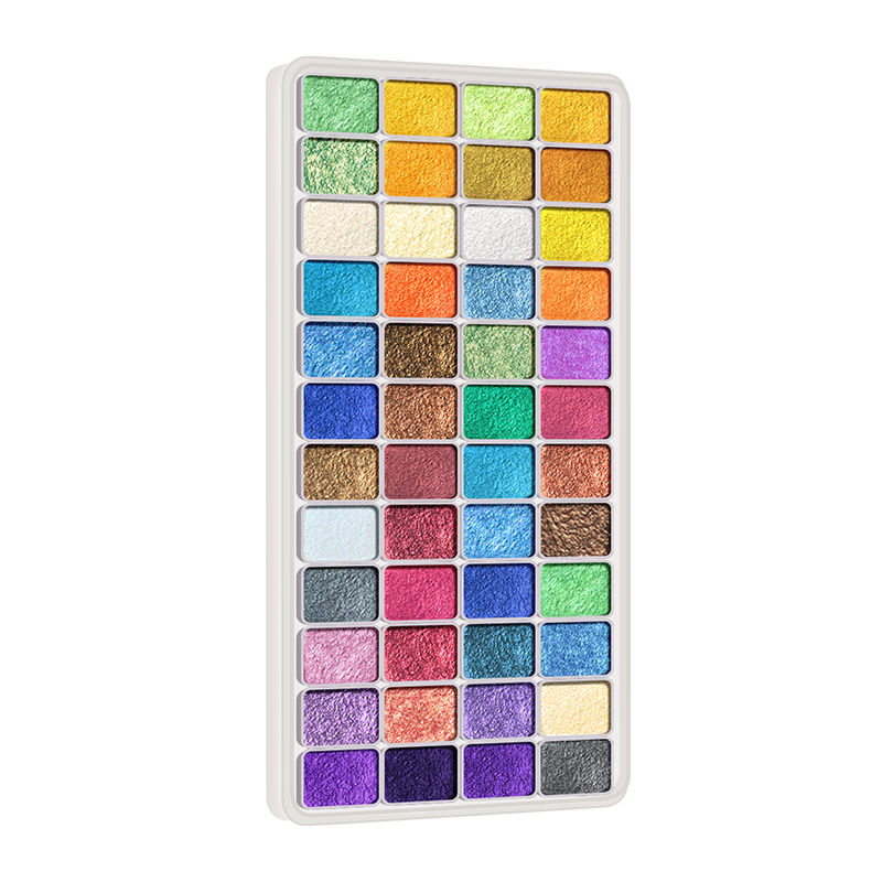 敦煌珠光水彩颜料固体不透明彩绘颜料60色画画工具套装美术生专用儿童小学生金粉白色水粉美甲用便携式分装盒