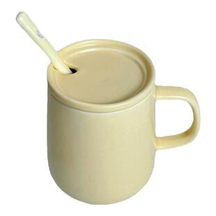 简约高颜值马克杯办公咖啡杯家用早餐杯陶瓷喝水杯子带盖勺牛奶杯