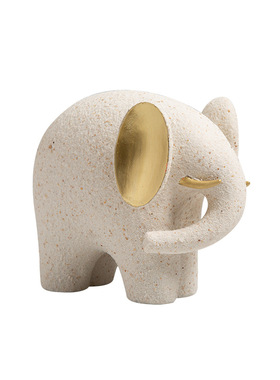 北欧极简风砂岩抽象金耳小象摆件
