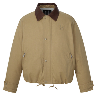 MEDM 90鸭绒巴恩风立体刺绣小羊皮真皮领羽绒服保暖翻领情侣外套