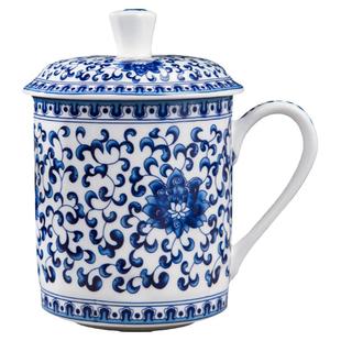 定制陶瓷杯茶杯景德镇青花瓷杯子家用水杯带盖办公室会议杯骨瓷杯