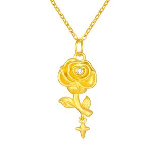 周大生黄18K金吊坠莫奈玫瑰星辰钻石项链锁骨链挂坠三八节礼物