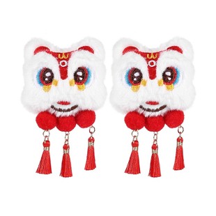 新中式醒狮流苏发夹女儿童宝宝古风汉服配饰过年头饰新年红色发卡