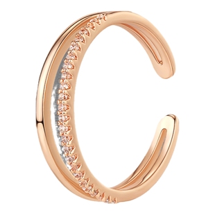 AJIDOU阿吉豆戒指双环时尚甜美镶钻可微调开口戒指环小众设计尾戒