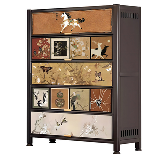 钢制中古风入户门口鞋柜家用玄关收纳柜楼道口鞋架储物柜一体靠墙