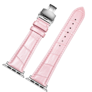 粉红色手表带真皮男女适用iwatch9表带apple watch10/8/7代6苹果手表se5/4皮质41/42/45/49mm鳄鱼纹女款s9 s8