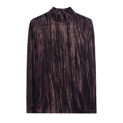 高级感半高领丝绒长袖T恤男士修身秋冬季百搭肌理感打底衫内搭潮