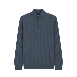 空白坐标【100绵羊毛】半拉链立领绞花针织衫男士冬季保暖羊毛衫