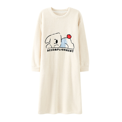 带胸垫睡裙女秋冬季加厚半边绒睡衣女珊瑚绒可外穿女生保暖家居服