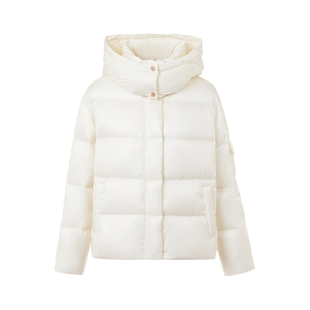 朗姿莱茵福莱尔高品质蓬松鹅绒服女通勤短款立领连帽羽绒服外套冬