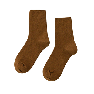 女士袜子秋冬中筒含46羊毛袜 加厚保暖纯色松口袜 女袜子有弹力