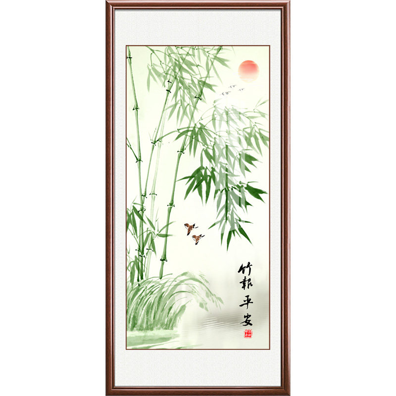 新中式风竹报平安入户玄关挂画
