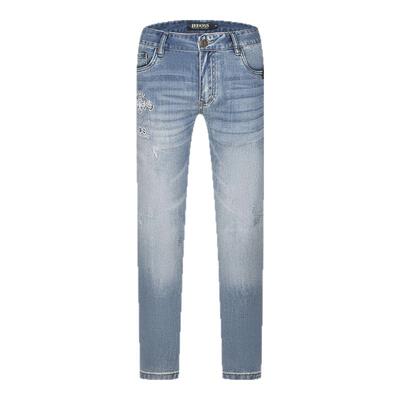 JEDOSS/爵迪斯男装春夏新款简约LOGO刺绣磨白牛仔裤长裤128SX