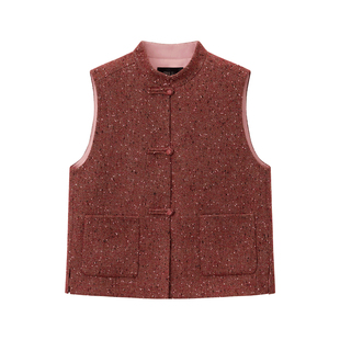 如意连云【楚觅】冬款立领彩点盘扣毛呢马甲女新中式水晶扣呢背心