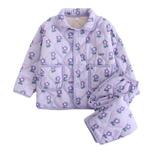 冬季女孩宝宝纯棉加厚保暖夹棉中大童儿童家居服套装女童棉袄睡衣