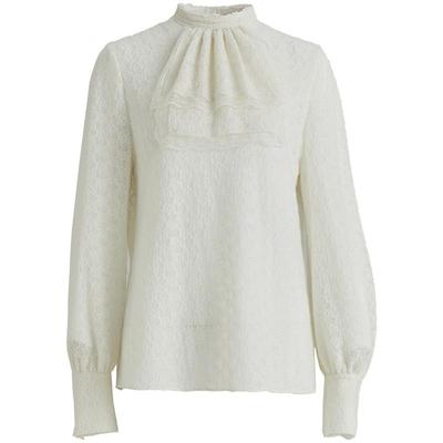 OBEG欧碧倩复古宫廷风绒感蕾丝衬衫女冬法式白衬衫内搭10464175