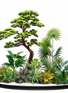 仿真绿植迎客松大型室内造景景观组合高端餐厅轻奢橱窗装饰落地