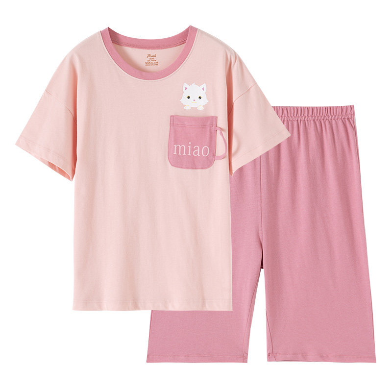 顶瓜瓜女童100%棉短袖家居服套装
