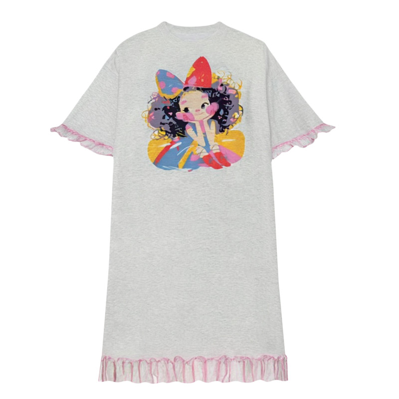 韩版可爱少女公主风卡通印花短袖睡衣女春夏条纹裤新款家居服套装