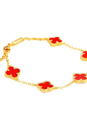 沙金四叶花边五花红色手链久不掉色时尚轻奢高级感波点手串手饰品