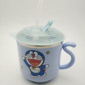 网红儿童吸管杯不锈钢防摔漏盖两用学饮水口杯宝宝牛奶杯带刻度杯