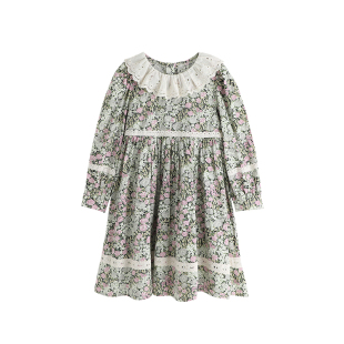 布丁哈鲁春装女童2026春秋新款儿童休闲洋气大童花边领碎花连衣裙