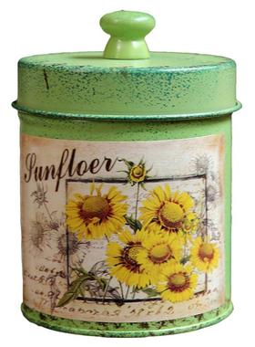 彩色油画风格花艺圆通带盖收纳罐