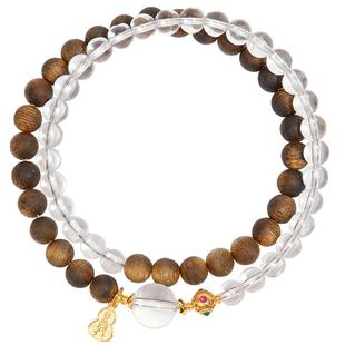 天然奇楠沉香木手串女款白水晶双圈手链正品保真圣诞节礼物送闺蜜