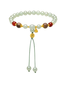 周六福和田青玉中国风手串S925银玛瑙手链手饰时尚圣诞礼物送女友